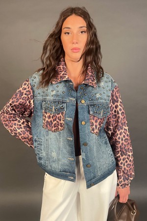 Chaqueta de chaqueta en mezclilla con detalles de detalles y bolsillos en la chaqueta de tela animal jade denim con detalle... 