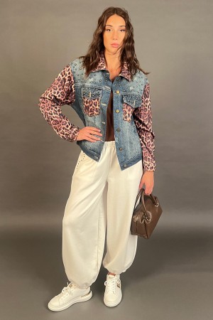 Jacketjacke in denim mit detail-Nieten und Taschen in Stoff Animalierjacke Jade Denim mit Detail Bo... 