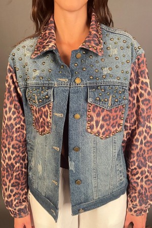 Jacketjacke in denim mit detail-Nieten und Taschen in Stoff Animalierjacke Jade Denim mit Detail Bo... 