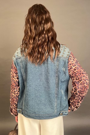 Jacketjacke in denim mit detail-Nieten und Taschen in Stoff Animalierjacke Jade Denim mit Detail Bo... 