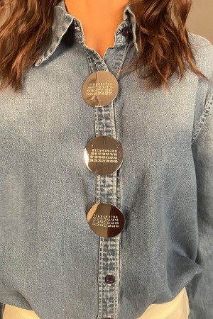 Denim-Nummer-Hemd mit Juwel-Buttons Spiegelgerichte mit Zahlen Nummern Number Denim-Nummer mit Juwel-Button... 