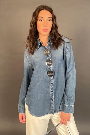Denim-Nummer-Hemd mit Juwel-Buttons Spiegelgerichte mit Zahlen Nummern Number Denim-Nummer mit Juwel-Button... 