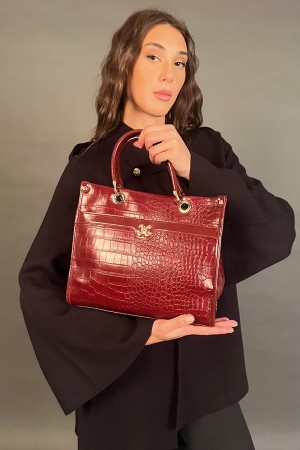 Borsa reale in ecopelle con due manici simil serpentino  Borsa reale in ecopelle con due manici simil serpentino  Borsa reale...