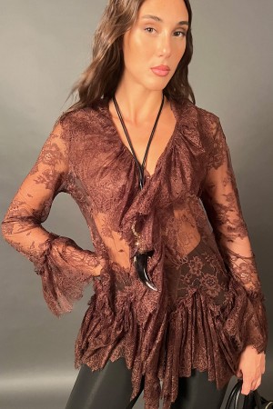 Blouse Cherì Long With Balza On Neckline And Lace Blouse Cherì Long With Balza On The Neckline And Lace Blouse Cherì Long With B