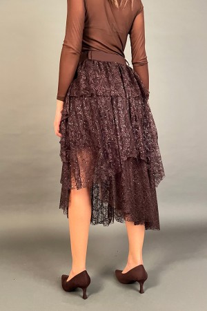 Gonna lunga Maya con balze in pizzo e paillettes tono su tono Gonna lunga Maya con balze in pizzo e paillettes tono su tono G...