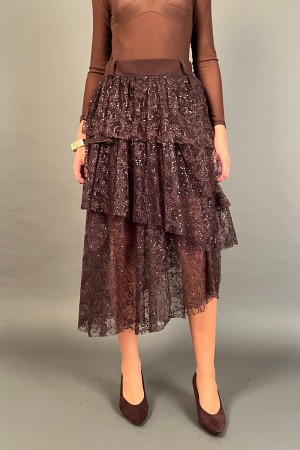 Gonna lunga Maya con balze in pizzo e paillettes tono su tono Gonna lunga Maya con balze in pizzo e paillettes tono su tono G...