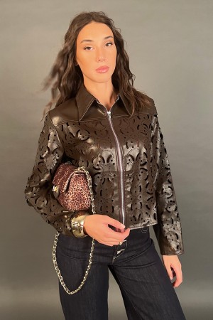 Eco leather jacket jacket with traced geometric patterns in cotton jacket jacket in eco leather with traced geometric patterns..