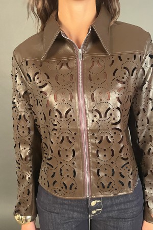 Veste veste en cuir ECO avec motifs géométriques tracés en veste en coton en cuir ECO avec motifs géométriques tracés... 