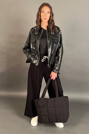 Linda Jacket in Öko-Leder mit Blumenmotiv-Perlen Linda-Jacke in Öko-Leder mit Blumen-Muster-Perlen Linda Jacket... 