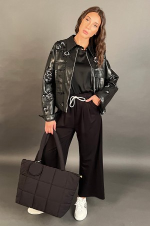 Linda jacket in eco-leather with floral motif beads Linda jacket in eco-leather with floral patterned beads Linda jacket... 