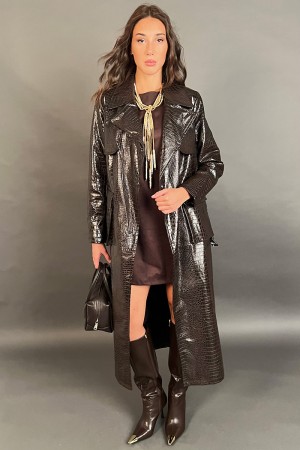 Giacca trench Croco lunga effetto pelle crocodile con tasche Giacca trench Croco lunga effetto pelle crocodile con tasche Gia...