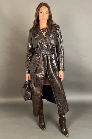 Trenchjacke Krokus Lange Effekt Lederkrokodil mit Taschen Grabenjacke Krokus langer Hauteffekt Krokodil mit Taschen schon... 