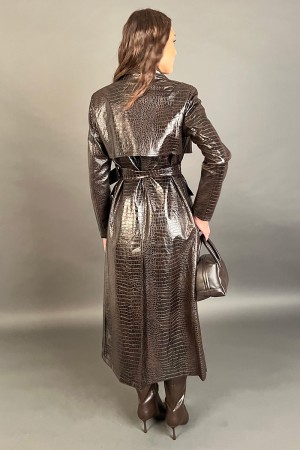 Giacca trench Croco lunga effetto pelle crocodile con tasche Giacca trench Croco lunga effetto pelle crocodile con tasche Gia...