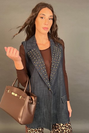 Asien Weste in Denim mit Studs Asia Asia in Denim mit Studs Asien Weste in Denim mit Nieten