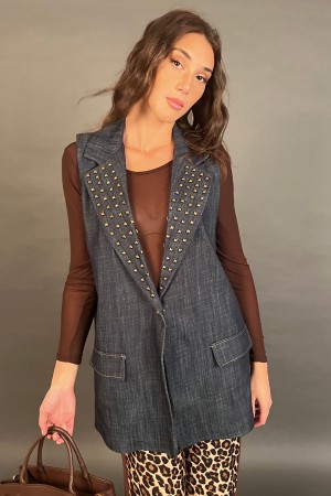 Asie gilet en denim avec des goujons Asie Asie en denim avec des goujons Asie gilet en denim avec des goujons