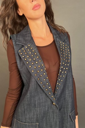 Asie gilet en denim avec des goujons Asie Asie en denim avec des goujons Asie gilet en denim avec des goujons