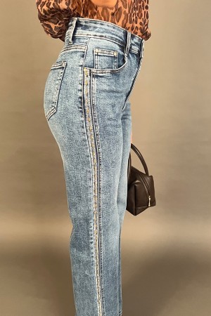 GOOD jeans trousers with strass band side jeans jeans with strass band side jeans jeans with fasc... 
