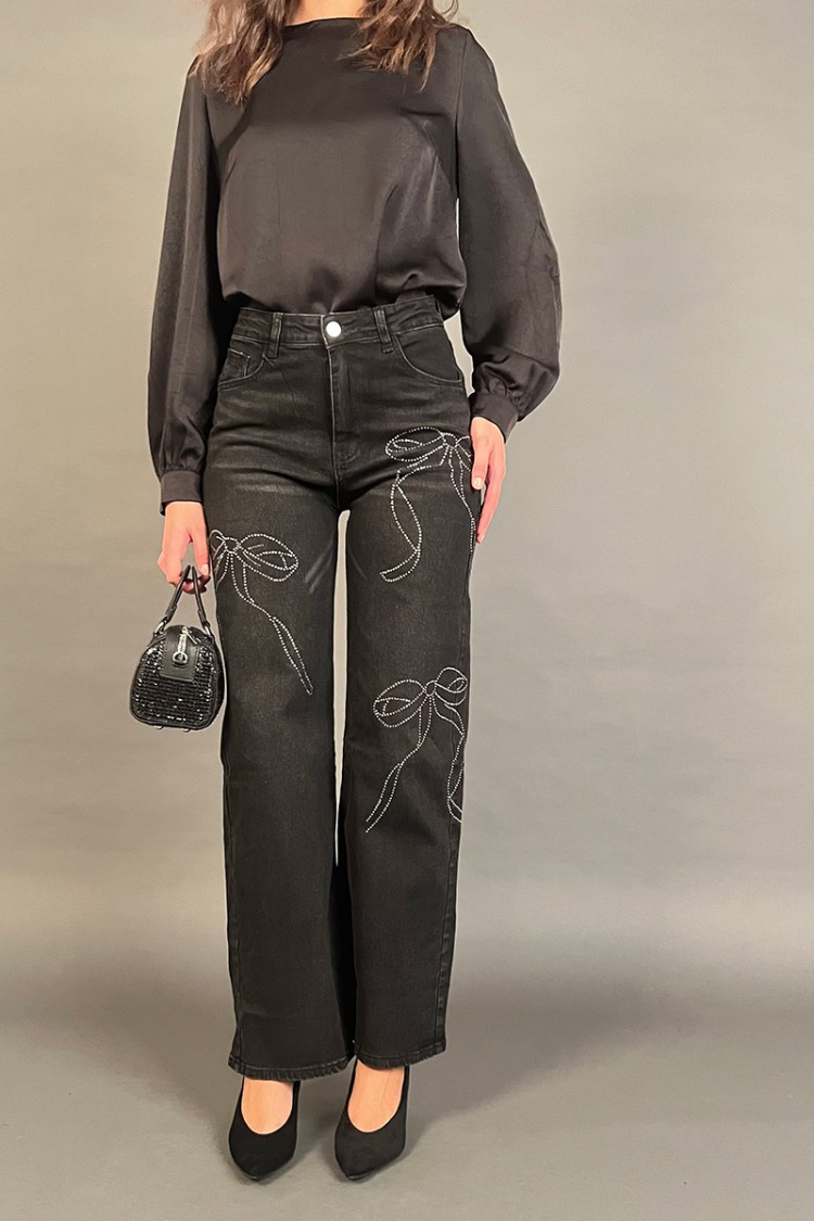 Pantalone jeans Jackie con stampa floreale con strass Pantalone jeans Jackie con stampa floreale con strass Pantalone jeans J...