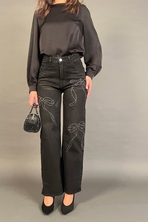 Pantalone jeans Jackie con stampa floreale con strass Pantalone jeans Jackie con stampa floreale con strass Pantalone jeans J...