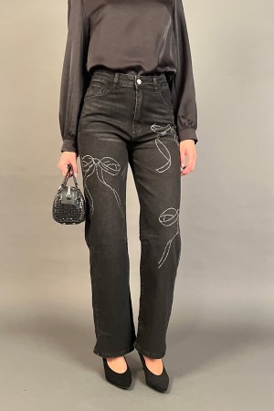 Pantalone jeans Jackie con stampa floreale con strass Pantalone jeans Jackie con stampa floreale con strass Pantalone jeans J...