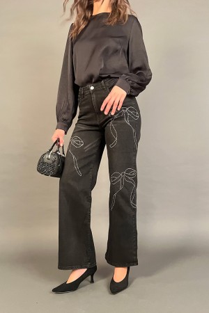 Pantalone jeans Jackie con stampa floreale con strass Pantalone jeans Jackie con stampa floreale con strass Pantalone jeans J...