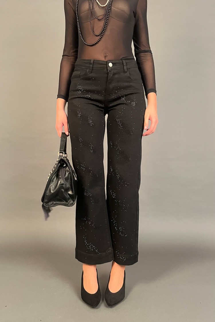 Pantalone Jeans Night con strass tono su tono Pantalone Jeans Night con strass tono su tono Pantalone Jeans Night con strass ...