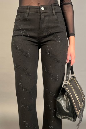 Pantalones de pantalones vaqueros nocturnos con tono de diamantes de imitación Pantalones vaqueros de pantalones vaqueros con to