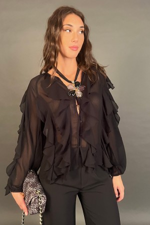Blusa Cristina con volant e bottonatura frontale Blusa Cristina con volant e bottonatura frontale Blusa Cristina con volant e...