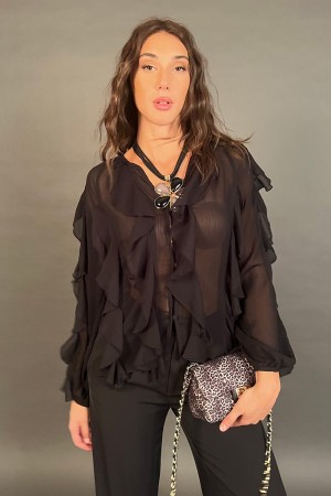 Bluse Cristina mit Rüschen und Tastenbluse-Bluse Cristina mit Rüschen- und Button-Bluse-Bluse Cristina mit Rüschen und... 