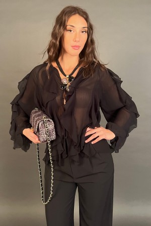 Bluse Cristina mit Rüschen und Tastenbluse-Bluse Cristina mit Rüschen- und Button-Bluse-Bluse Cristina mit Rüschen und... 