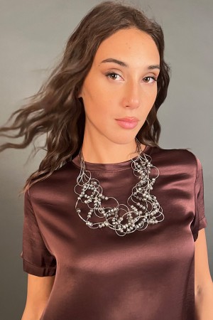 Collana Reni modello girocollo con fili pieghevoli con inserti strass multifilo  Collana Reni modello girocollo con fili pieg...