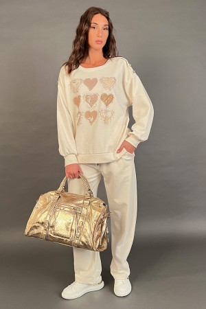 Coordinada en Fanny Sudadera y pantalones con corazones y lentejuelas impresiones en la sudadera coordinada Fanny Sudadera y Pan