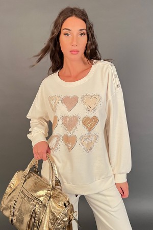 Coordinada en Fanny Sudadera y pantalones con corazones y lentejuelas impresiones en la sudadera coordinada Fanny Sudadera y Pan