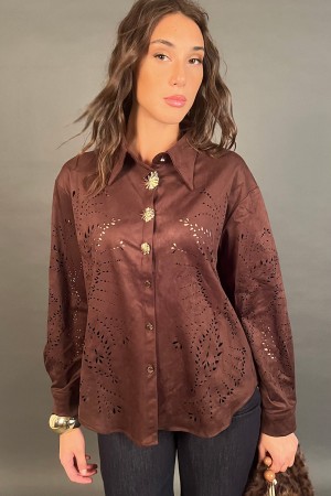 Achtzig Jacke in perforiertem Wildleder mit Juwel Buttons Gold Jacke achtzig Wildleder perforiert mit Jewel Schmuck Gold... 