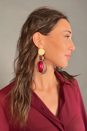 drop Olga Pendiente con hilo dorado y pequeño pendiente circular de diamantes de imitación Olga Gota con alambre dorado y pequeñ