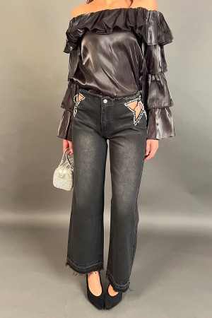 Pantalone jeans Boston con tasche gioiello traforate Pantalone jeans Boston con tasche gioiello traforate Pantalone jeans Bos...