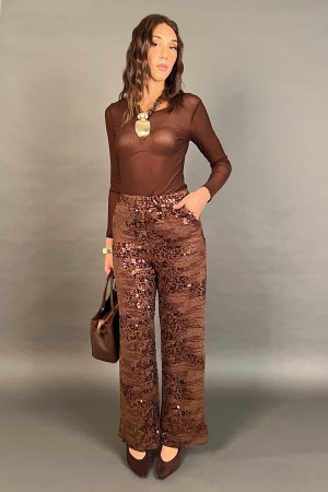 Pantalone Lorenza elasticizzato con paillettes piatte Pantalone Lorenza elasticizzato con paillettes piatte Pantalone Lorenza...