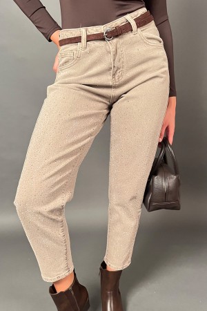 Pantalon de pavot en jeans avec pantalon de pavot à bande Svaroski et velours en jeans avec pantalon de ceinture Svaroski et vel