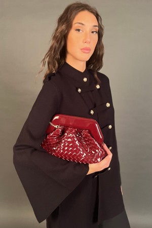 Gianna Bag Braided Clutch in Glossy Faux Leather Bag Gianna Braided Clutch In Leather Glossy Gianna Weave Bag... 