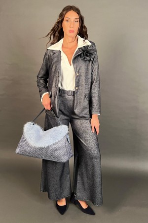 Coordinato Maria giacca e pantalone con applicazione in tessuto fiore 3D  Coordinato Maria giacca e pantalone con applicazion...