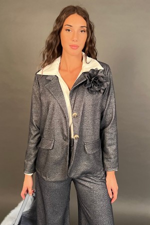 Coordinato Maria giacca e pantalone con applicazione in tessuto fiore 3D  Coordinato Maria giacca e pantalone con applicazion...