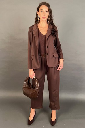 Coordinated Stay Jacket and Trousers with 3D Fabric Flower Coordinated Stay Jacket and Trousers With Fabric 3D Fabric Coord... 