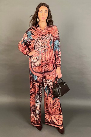 Coordinato Amber camicia e pantalone con fantasia botanica  Coordinato Amber camicia e pantalone con fantasia botanica  Coord...