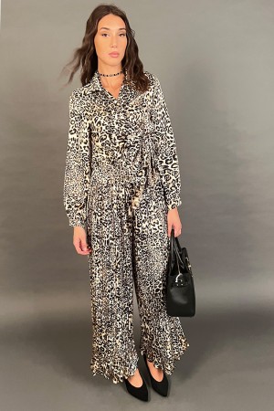 Coordinato Antea camicia e pantalone plissettato con fantasia animalier  Coordinato Antea camicia e pantalone plissettato con...