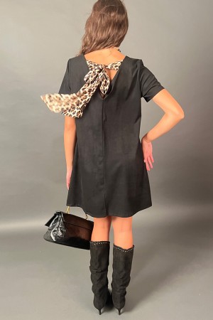 Abito corto Milena in velluto con fiocco sul retro leopardato Abito corto Milena in velluto con fiocco sul retro leopardato A...