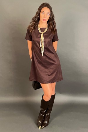 Kurzes Samt Milena-Kleid mit Bogen auf dem Rücken Leopard-Looped Velvet Milena Kurzes Kleid mit Bogen auf dem Hinterle Leopard b