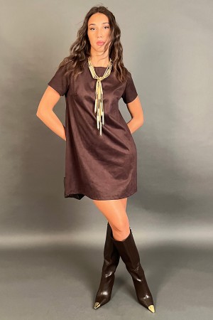 Kurzes Samt Milena-Kleid mit Bogen auf dem Rücken Leopard-Looped Velvet Milena Kurzes Kleid mit Bogen auf dem Hinterle Leopard b