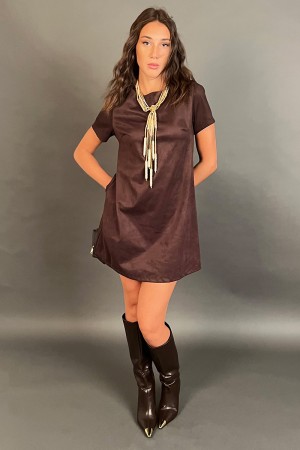 Kurzes Samt Milena-Kleid mit Bogen auf dem Rücken Leopard-Looped Velvet Milena Kurzes Kleid mit Bogen auf dem Hinterle Leopard b