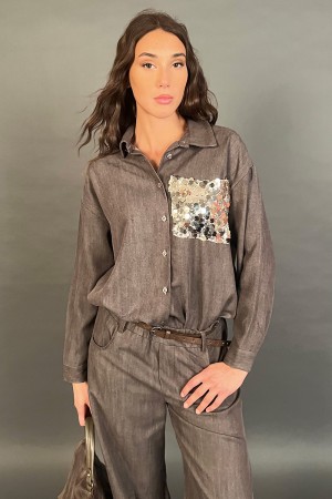 Limy over shirt with jewel pocket with flat sequins Limy over shirt with jewel pocket with flat sequins Shirt... 