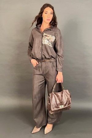 Pantalone Ariel modello ampio con cinta abbinata Pantalone Ariel modello ampio con cinta abbinata Pantalone Ariel modello amp...